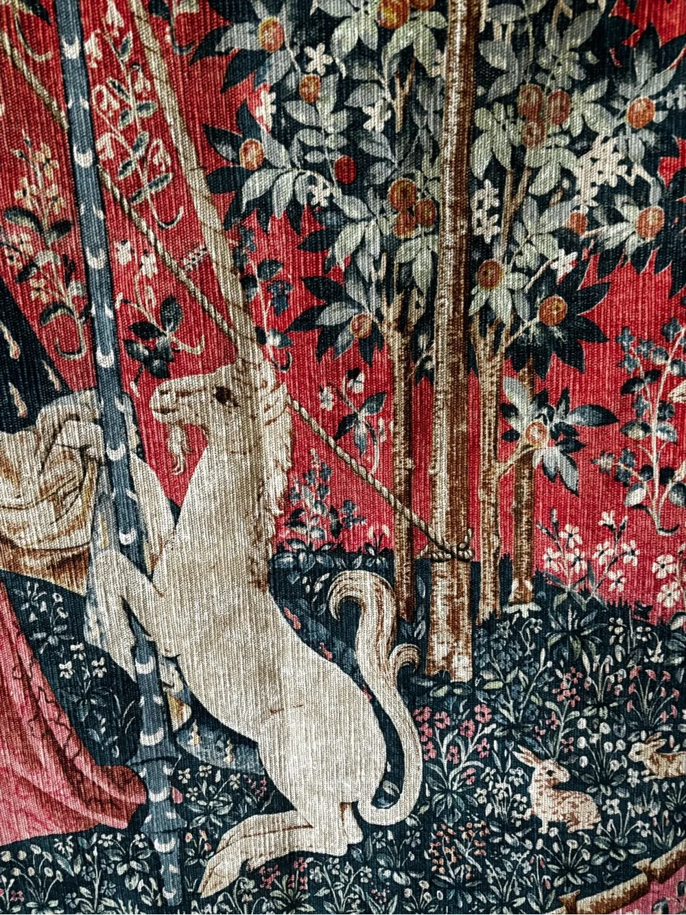 Lady and the Unicorn a Red Medieval-Style Wall Tapestry 65 x 55